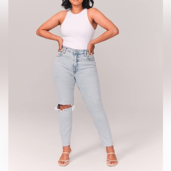 Abercrombie & Fitch Denim - ABERCROMBIE AND FITCH CURVE LOVE HIGH WAIST DISTRESSED SKINNY JEANS LIGHT 10